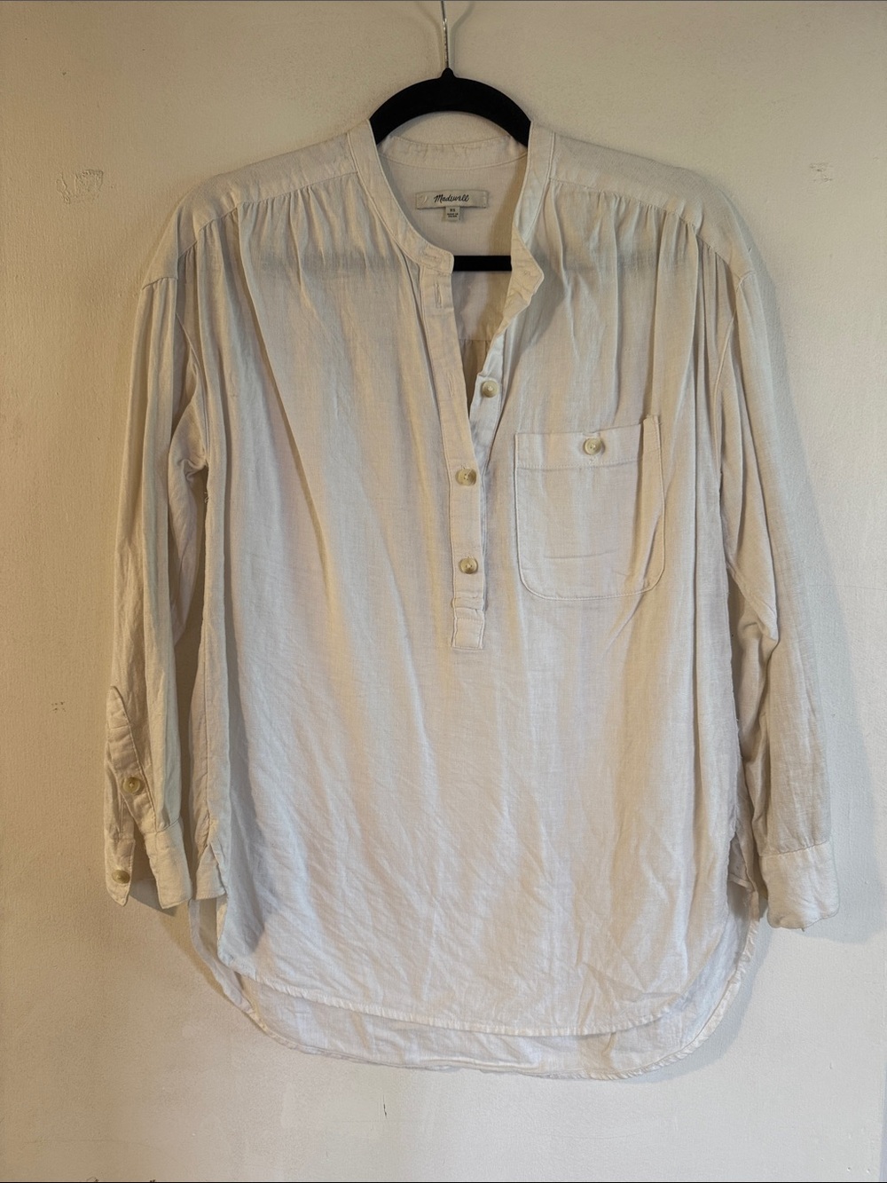 Madewell Women’s Cream Band-Collar Button-Front Linen Shirt